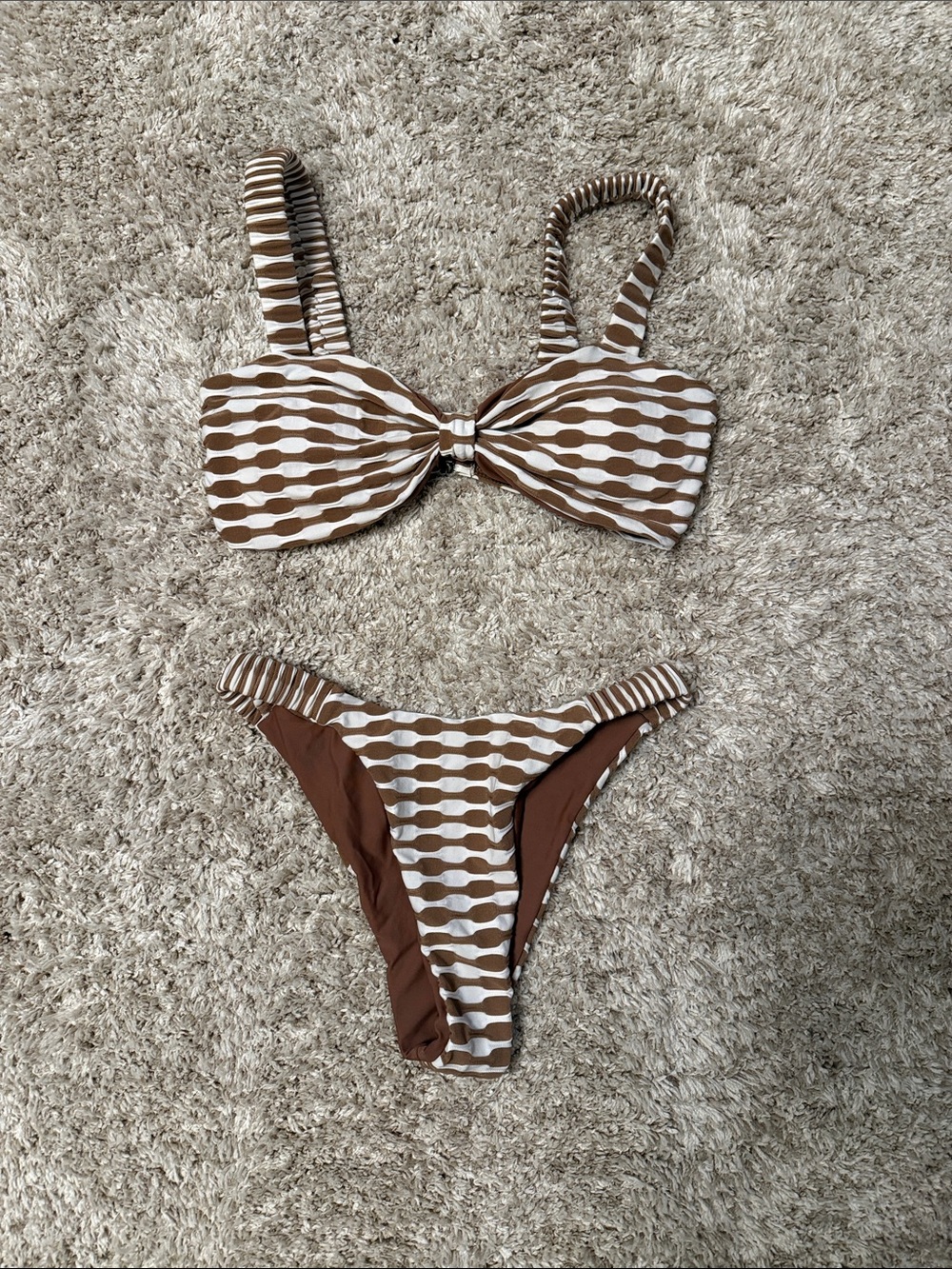 Brown & White Patterned Bikini Set - Picture 3 of 4